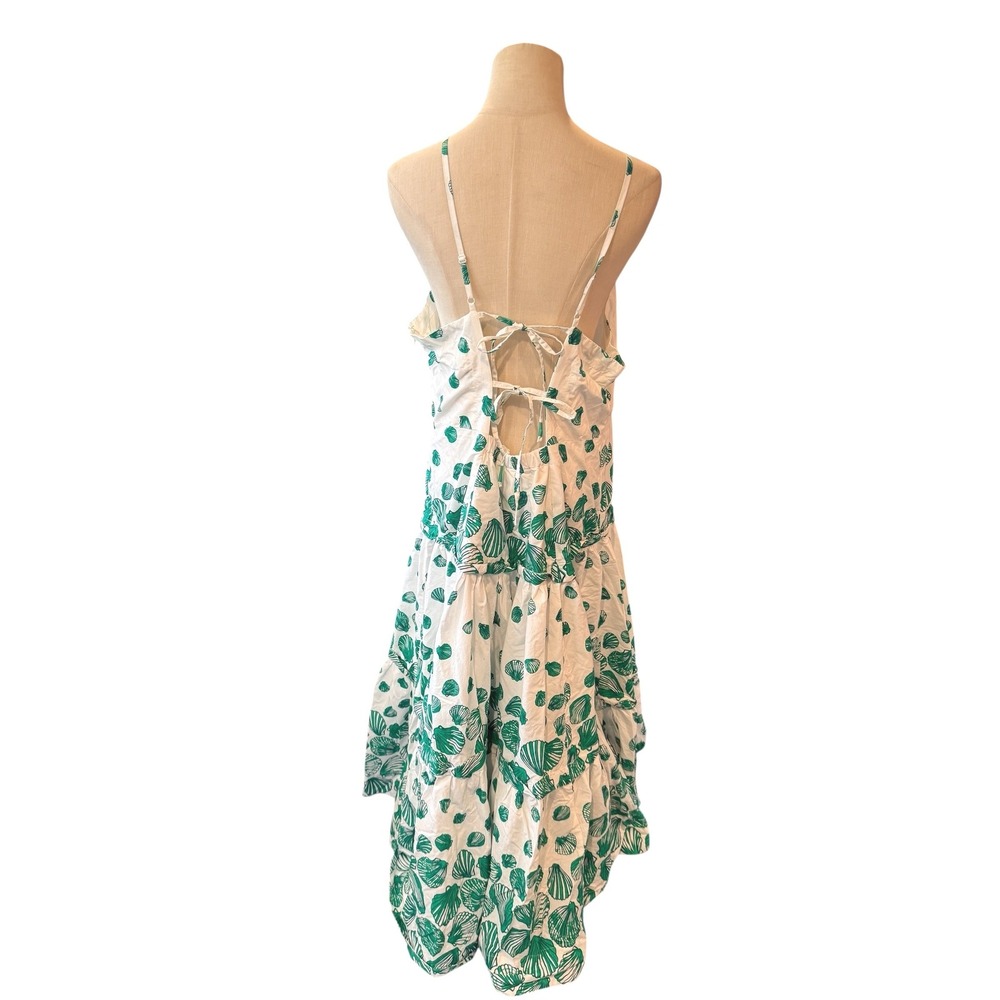 Anthropologie Green White Seashell Print Tiered Maxi Dress Halter Strappy Back - Picture 4 of 9